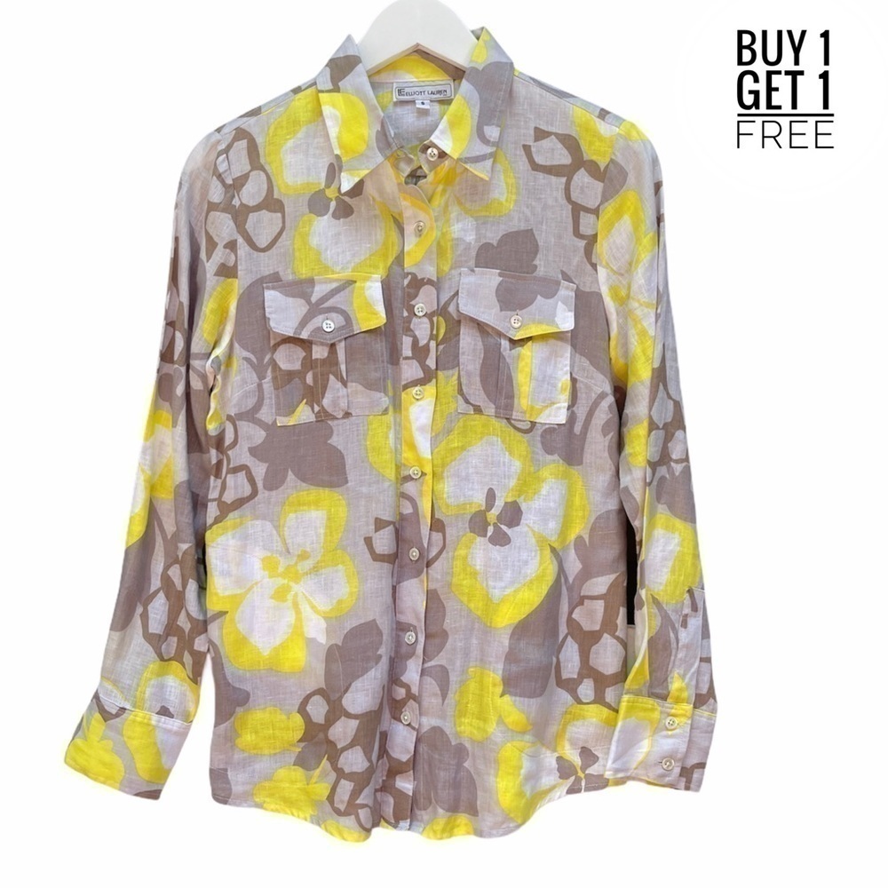 Elliott LAUREN Yellow / Tan Linen Top Size Small